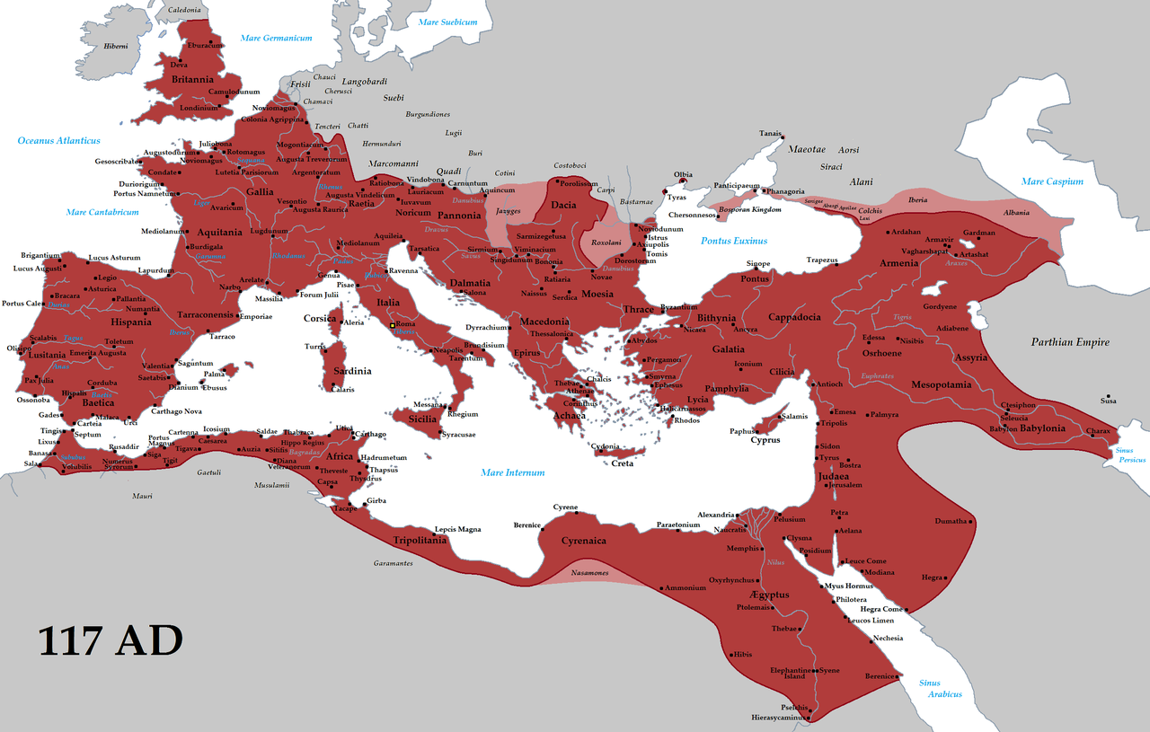 قلمرو امپراتوری روم باستان در سال 117 پس از میلاد مسیح